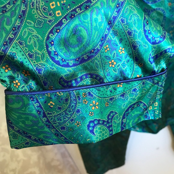 CACIQUE LINGERIE Satin Paisley Pajamas Green 2 Piece Sleep Set Womens Size Large - Picture 4 of 16